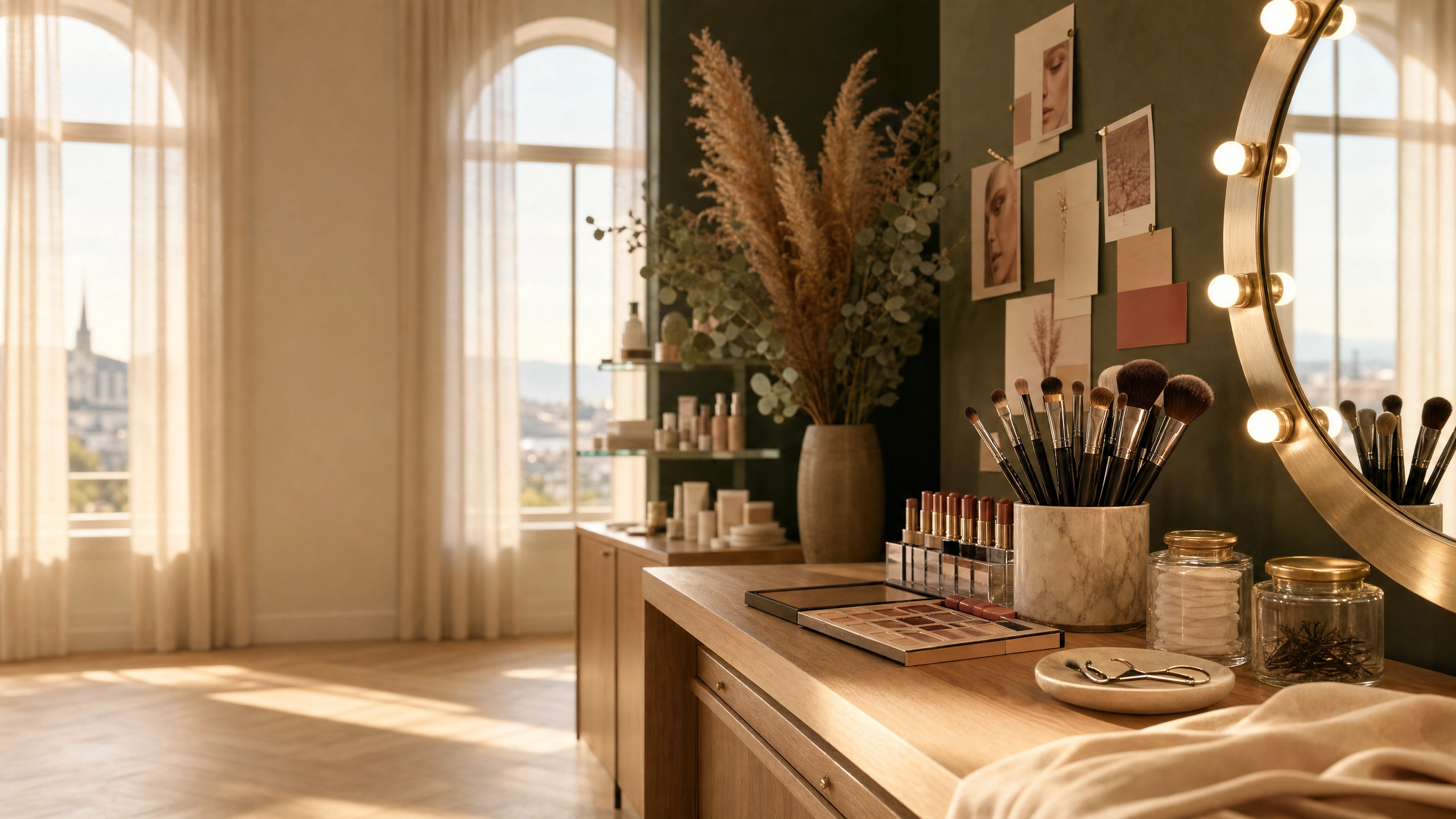 Eleganter Schminktisch mit Spiegel und Make-up